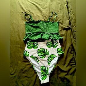 Cupshe Leaf Print Smocked High Waisted Bikini Set